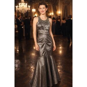 R&M Richards Dress Sz 12T Maxi Formal Jewel Neckline Mermaid Glamour Girl